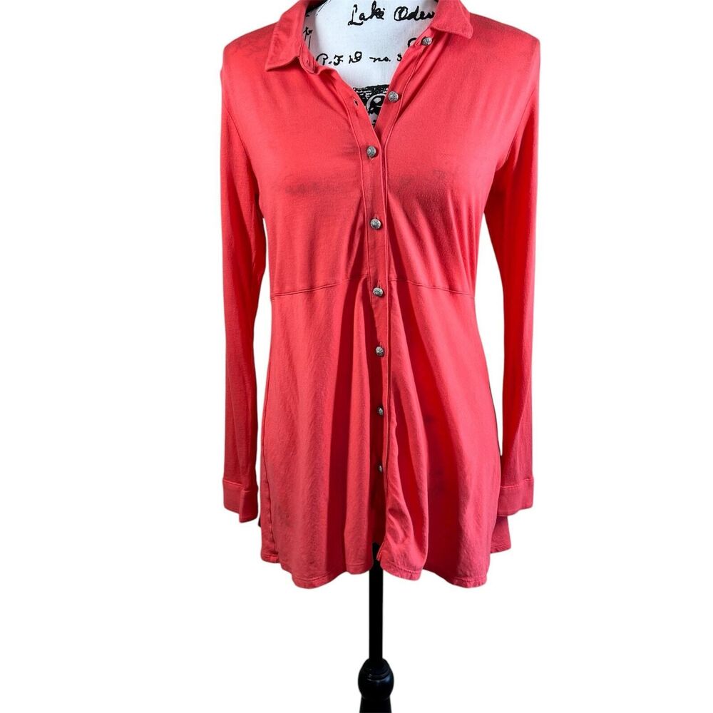 J. Jill Coral Button Down Shirt Tunic Long Sleeve Size S Petite  boho bohemian